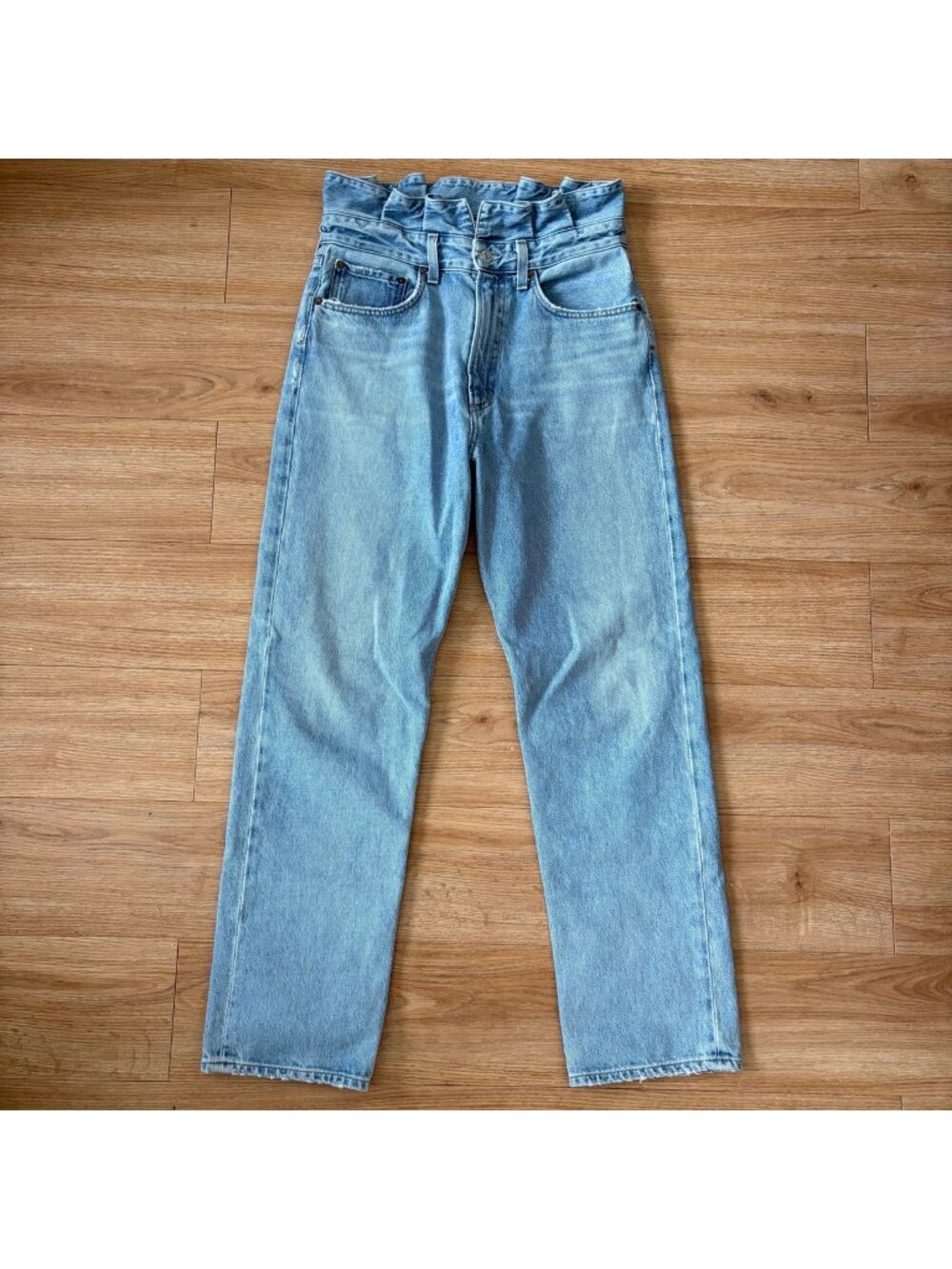 Agolde Lettuce Waistband Reworked High Rise Fitted 90’s Jeans Blue Size 27